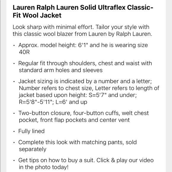 Ralph Lauren Ultra Flex Wool Stretch Jacket NWT - Picture 6 of 6